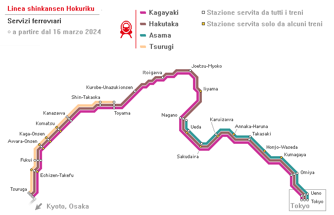 Linea shinkansen Hokuriku: servizi ferroviari a partire dal 16 marzo 2024; treni tra Tokyo e Tsuruga