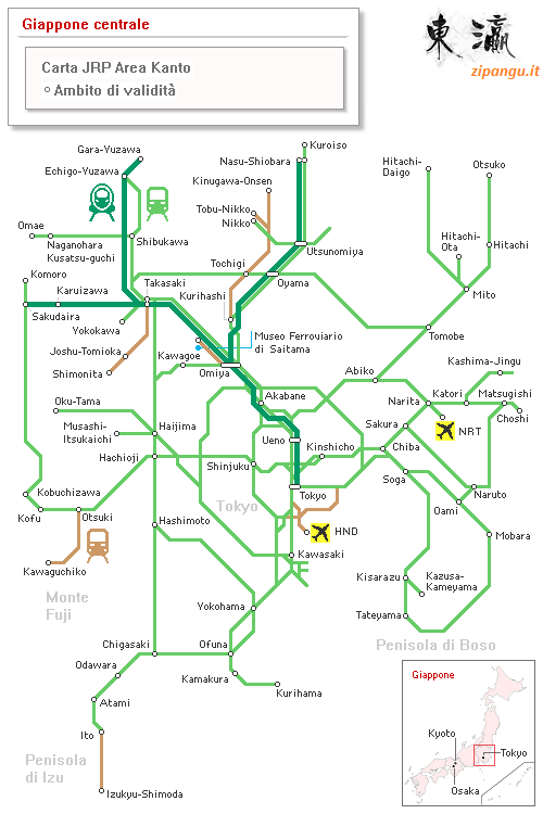 Carta JRP Area Kanto (Tokyo Wide Pass): ambito di validità; linee ferroviarie