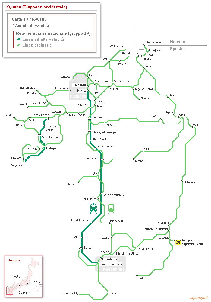 Carta JRP Kyushu (JR Kyushu Pass): ambito di validità; linee ferroviarie