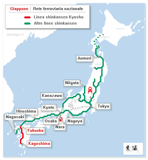 Giappone: Linea Kyushu-Shinkansen; mappa