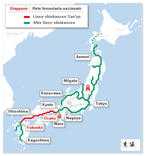 Giappone: Linea San'yo-Shinkansen; mappa