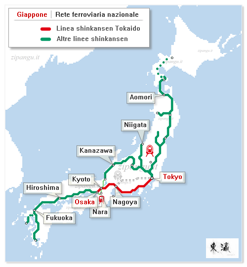 Viaggiare tra Tokyo e Kyoto: Linea Tokaido-Shinkansen; mappa