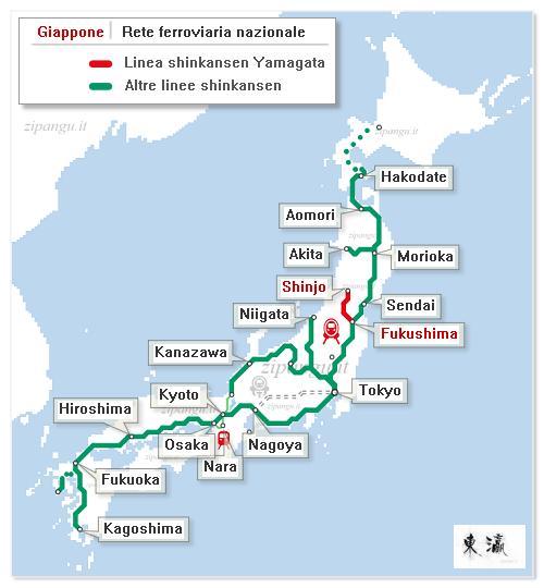 Giappone: Linea Yamagata-Shinkansen; mappa