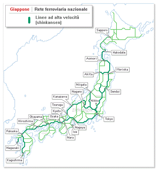 Giappone: rete ferroviaria nazionale, linee principali