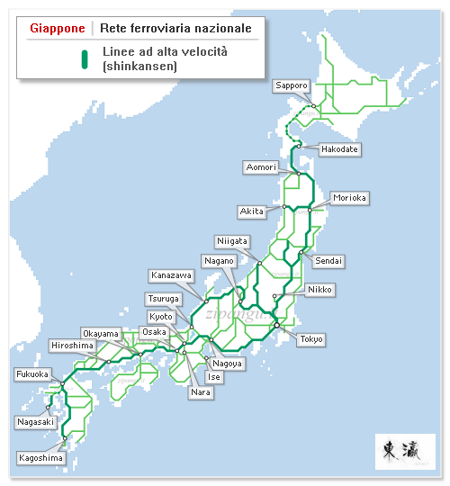 Giappone: rete ferroviaria nazionale, linee principali Giappone: rete ferroviaria nazionale, linee principali