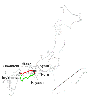 itinerario di tre settimane con viaggio in bicicletta a Shikoku, mappa