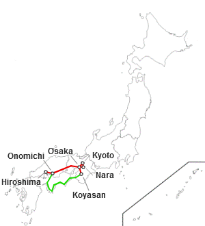 Itinerario di tre settimane con viaggio in bicicletta a Shikoku, mappa