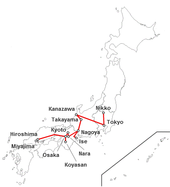 Tre settimane in Giappone: mappa dell'itinerario nello Honshu