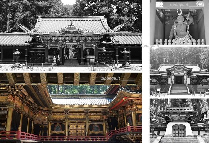 Nikko (Giappone): visita al mausoleo Taiyu-In; architetture e portali; particolari