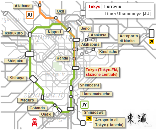 Tokyo: mappa schematica della Linea Utsunomiya
