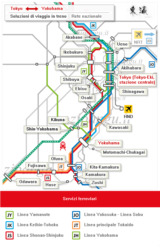 Come raggiungere Yokohama, Kamakura e Odawara da Tokyo: schema delle linee della rete nazionale