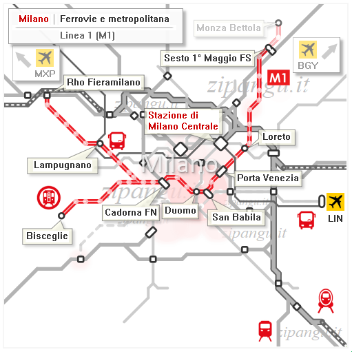 Milano: mappa schematica della Linea M1