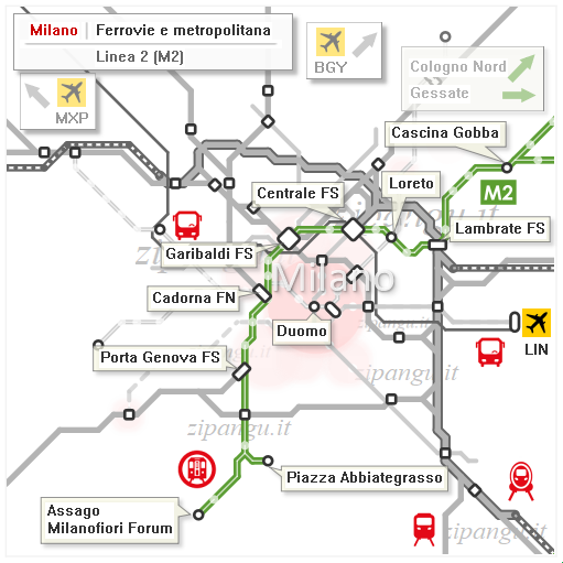 Milano: mappa schematica della Linea M2