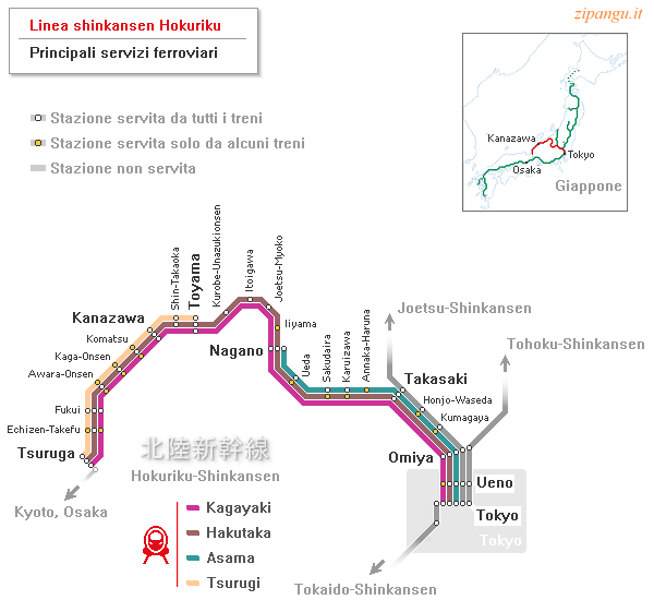 Servizi ferroviari lungo la Linea shinkansen Hokuriku: diagramma delle fermate dei treni