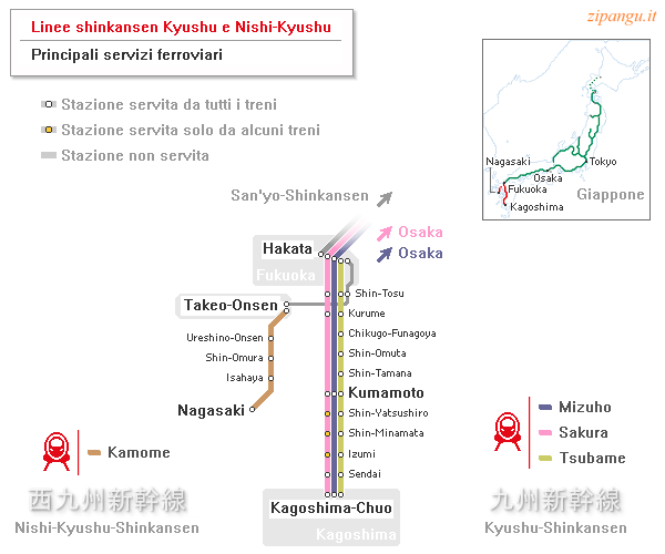 Servizi ferroviari lungo la Linea shinkansen Kyushu: diagramma delle fermate dei treni